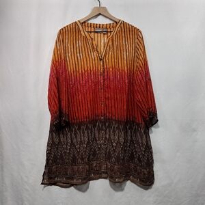 Chico's Color Block Button Dress Womens XL Multicolor Boho Retro 90s Cottagecore